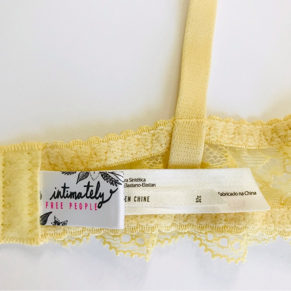 FREE PEOPLE Yellow Cheeky Lace Underwire Balconette Bra Coral Trim - Picture 6 of 8